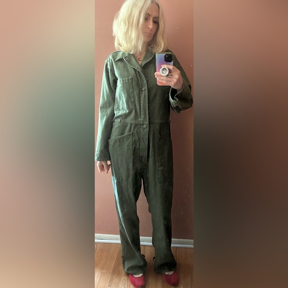 RARE VINTAGE COTTON SATEEN COVERALLS - Picture 1 of 12